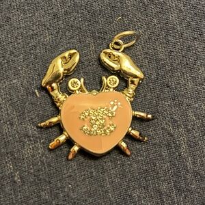 Iconic Double C Heart Crab Charm Silver Tone Pave Crystal Pendant